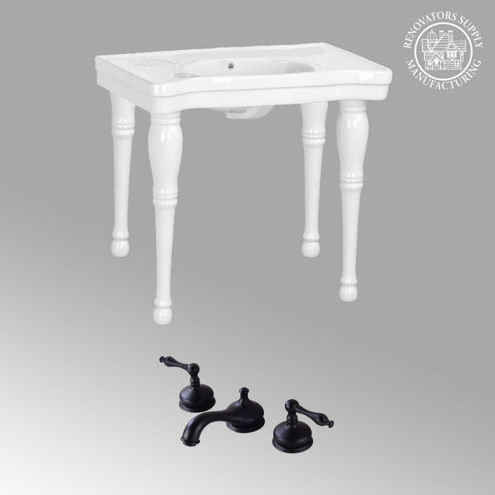 Console Sink Belle Epoque White with Spindle Legs and Widespread Faucet Holes