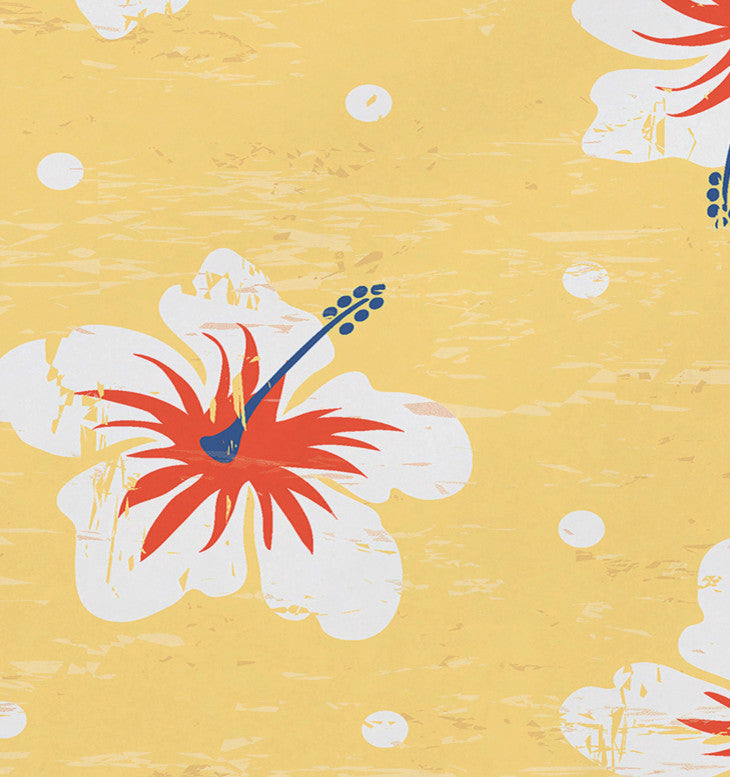 18"x14" Hibiscus Blooms, Floral Print Pacemat, Yellow, Set of 4