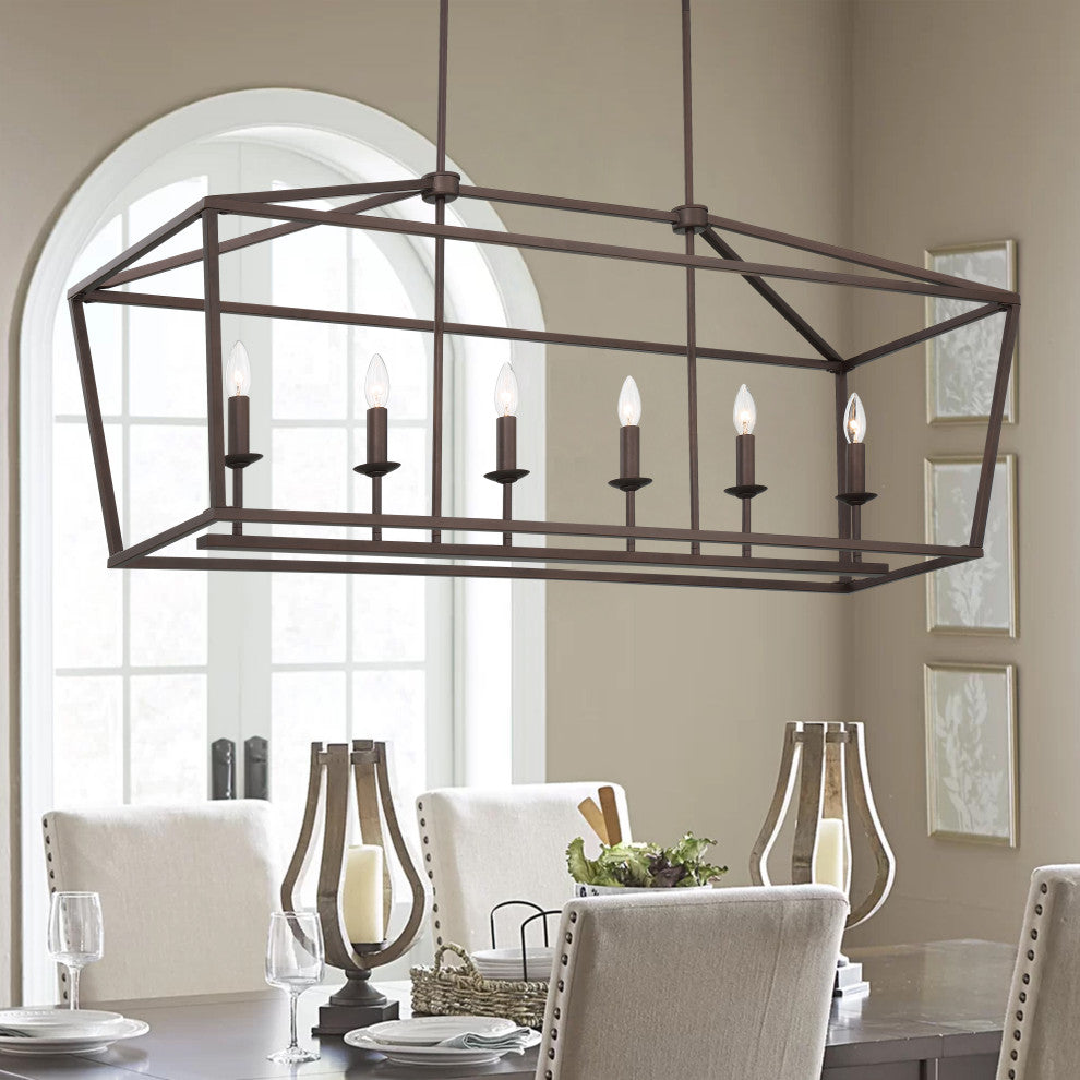 6 Light Kitchen Island Linear Pendant Chandelier, Oil Rubbed Bronze