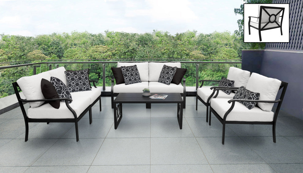 kathy ireland Madison Ave. 7 Piece Aluminum Patio Furniture Set 07e, Alabaster