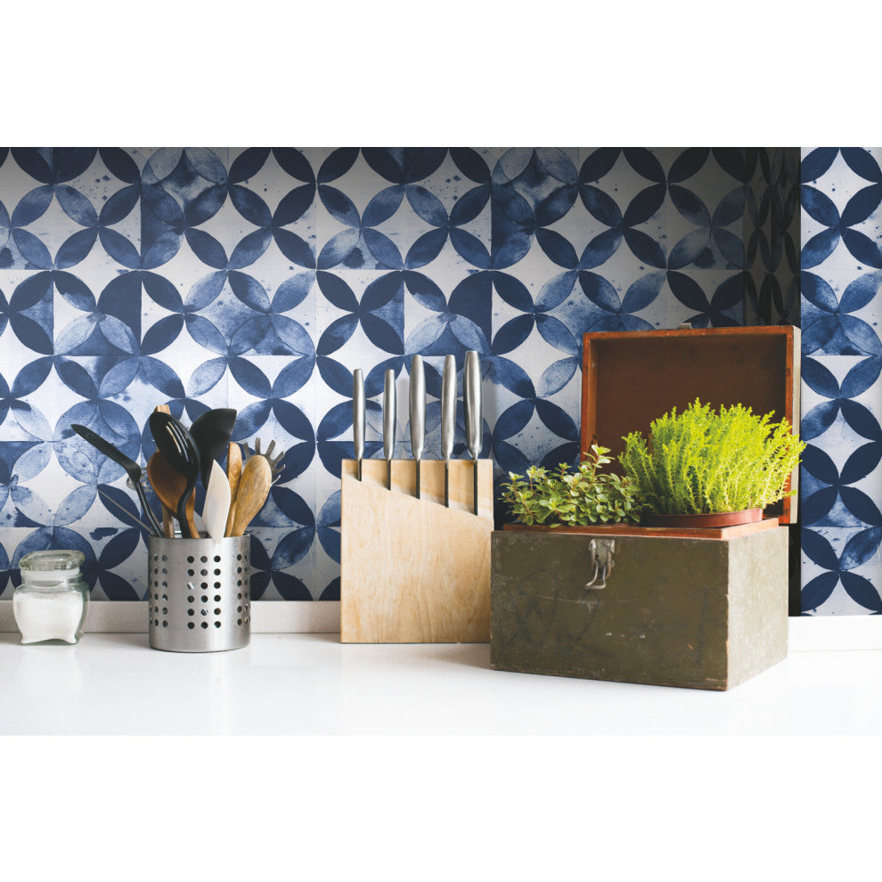 Paul Brent Moroccan Tile Peel and Stick Wallpaper, Blue