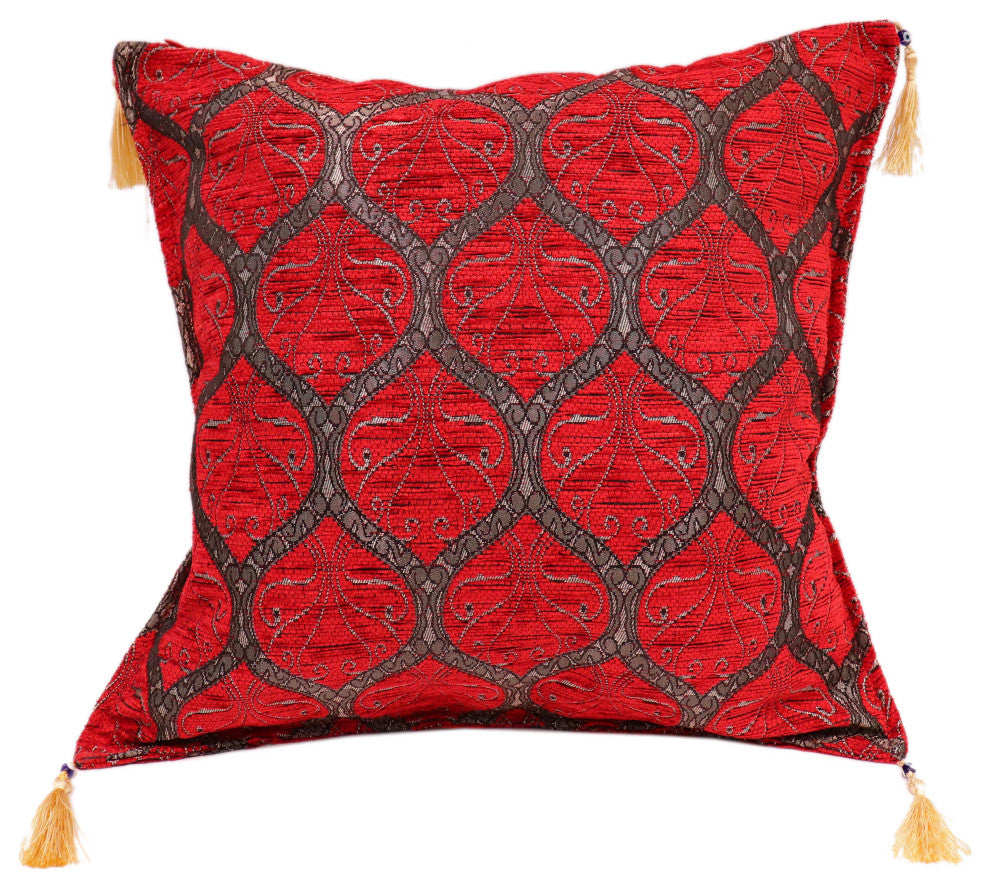 Trellis Myrtus Chenille Decorative Contemporary Turkish Pillow, Red