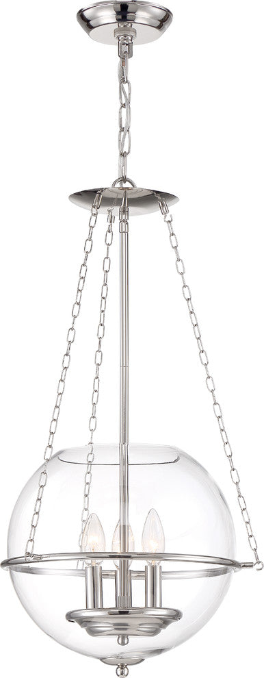 Nuvo Odessey 3-Light Incandescent Polished Nickel Clear Pendants