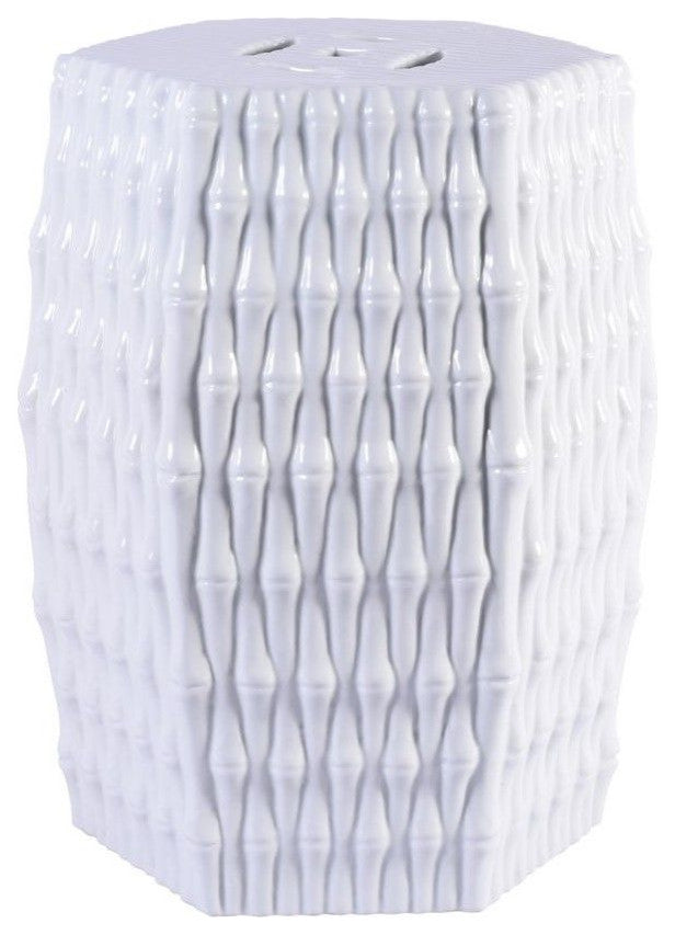White Hex Garden Stool Bamboo Carving