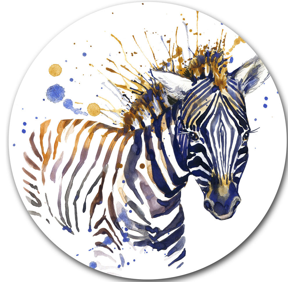Little Zebra Illustration Art, Animal Disc Metal Artwork, 11"