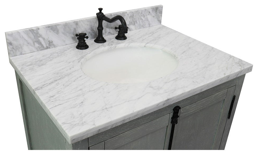 30" Single Vanity, Gray Ash, White Carrara Top, Oval Sink