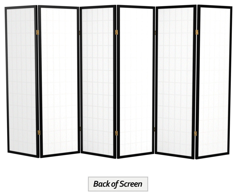 5' Tall Window Pane Shoji Screen, Black, 6 Panels