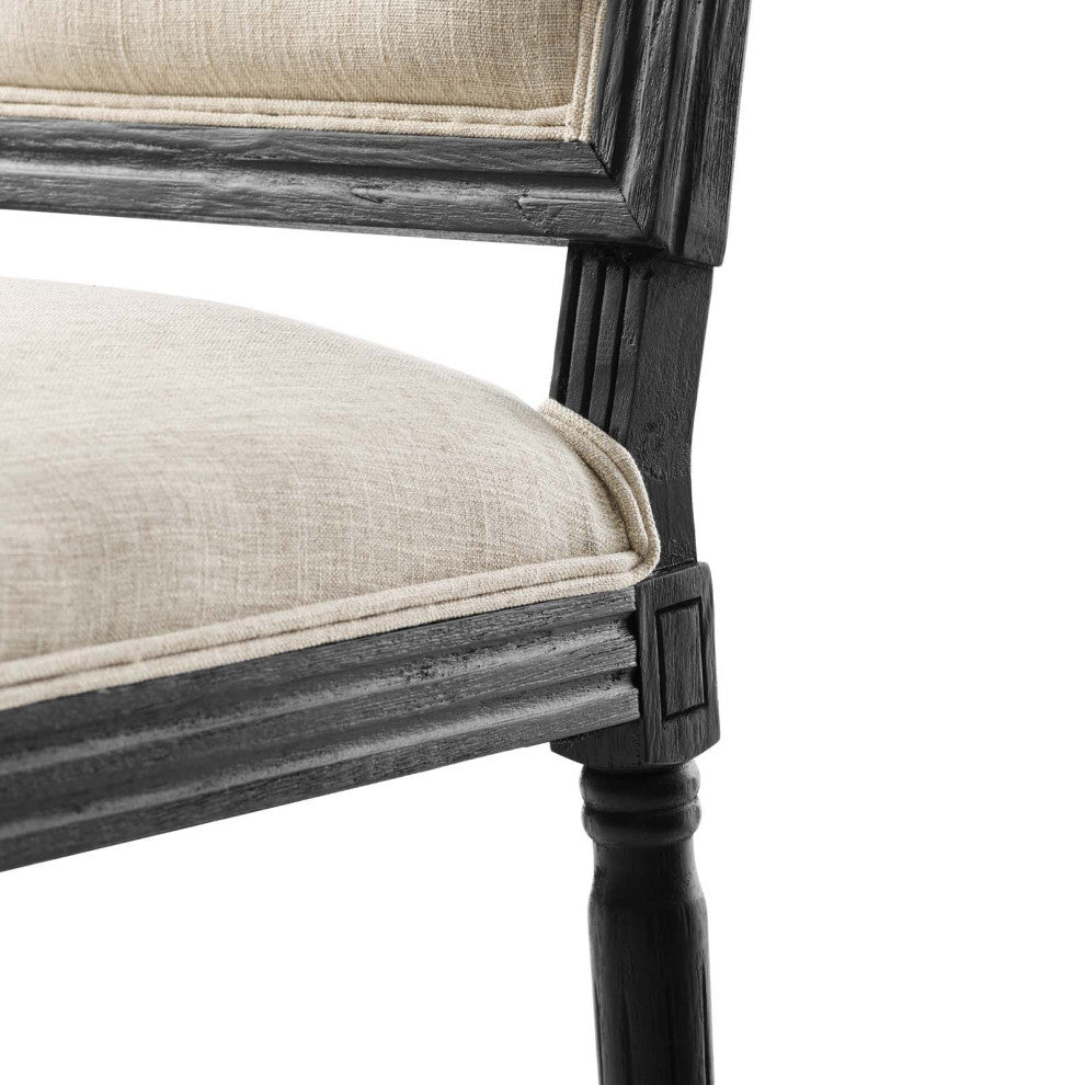 French Vintage Side Dining Chair, Fabric, Wood, Black Beige, Modern, Cafe Bistro