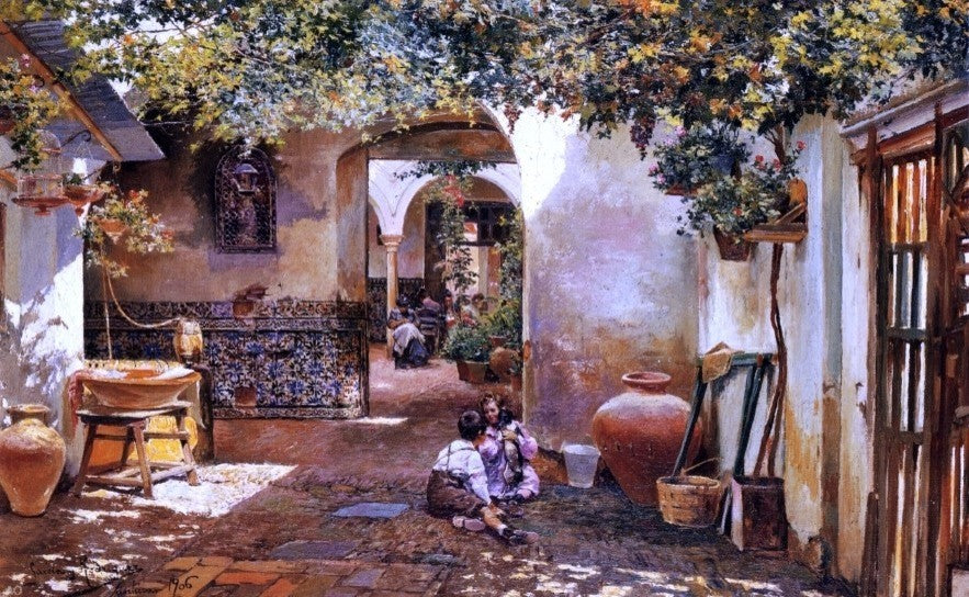Manuel Garcia Y Rodriguez Patio With Children, 18"x27" Wall Decal