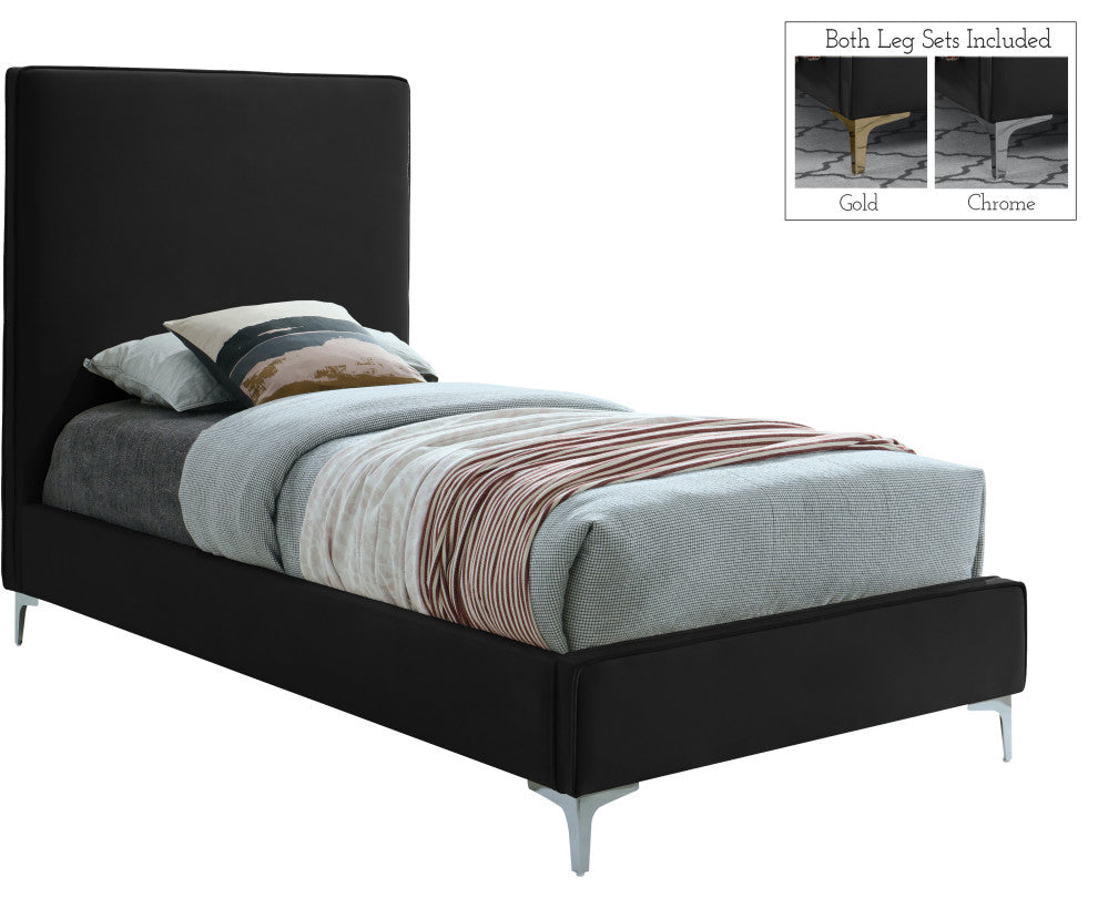 Geri Velvet Upholstered Bed, Black, Twin