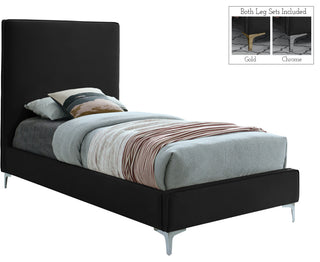 Geri Velvet Upholstered Bed, Black, Twin