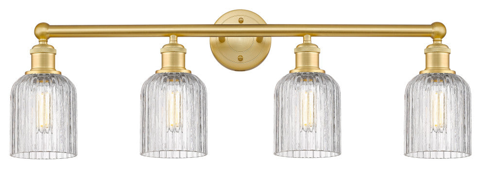 Edison-Bridal Veil 4-Light 32" Bath Vanity Light, Satin Gold, Clear