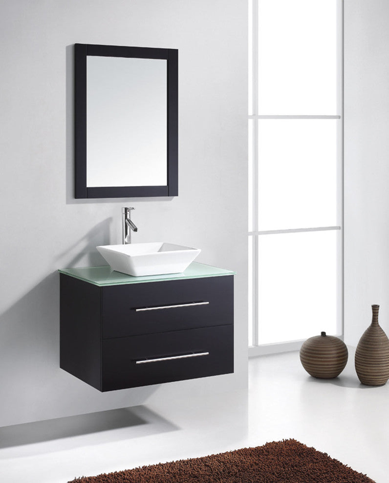 Virtu Marsala 29" Single Bathroom Vanity, Espresso, Faucet, Mirror