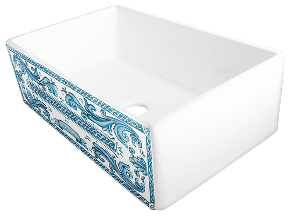Nantucket Sinks Farmhouse Fireclay Sink with Hand Painted Nantucket Apron Front