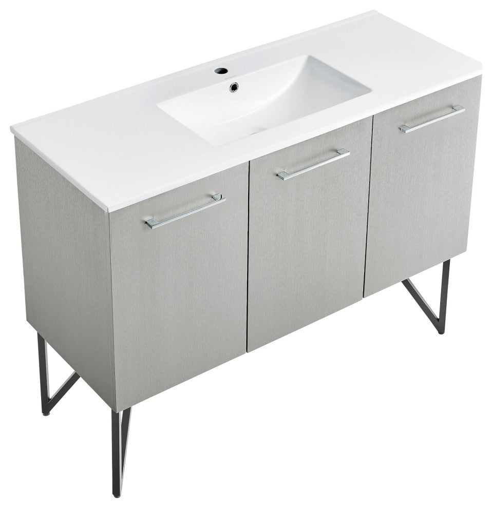 Annecy 48 Single, Brushed Grey, Two Doors, One Drawer, Bathroom Vanity