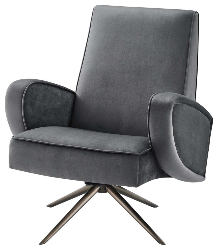 Armchair Swivel Accent Chair, Gray, Velvet, Modern, Lounge Hospitality