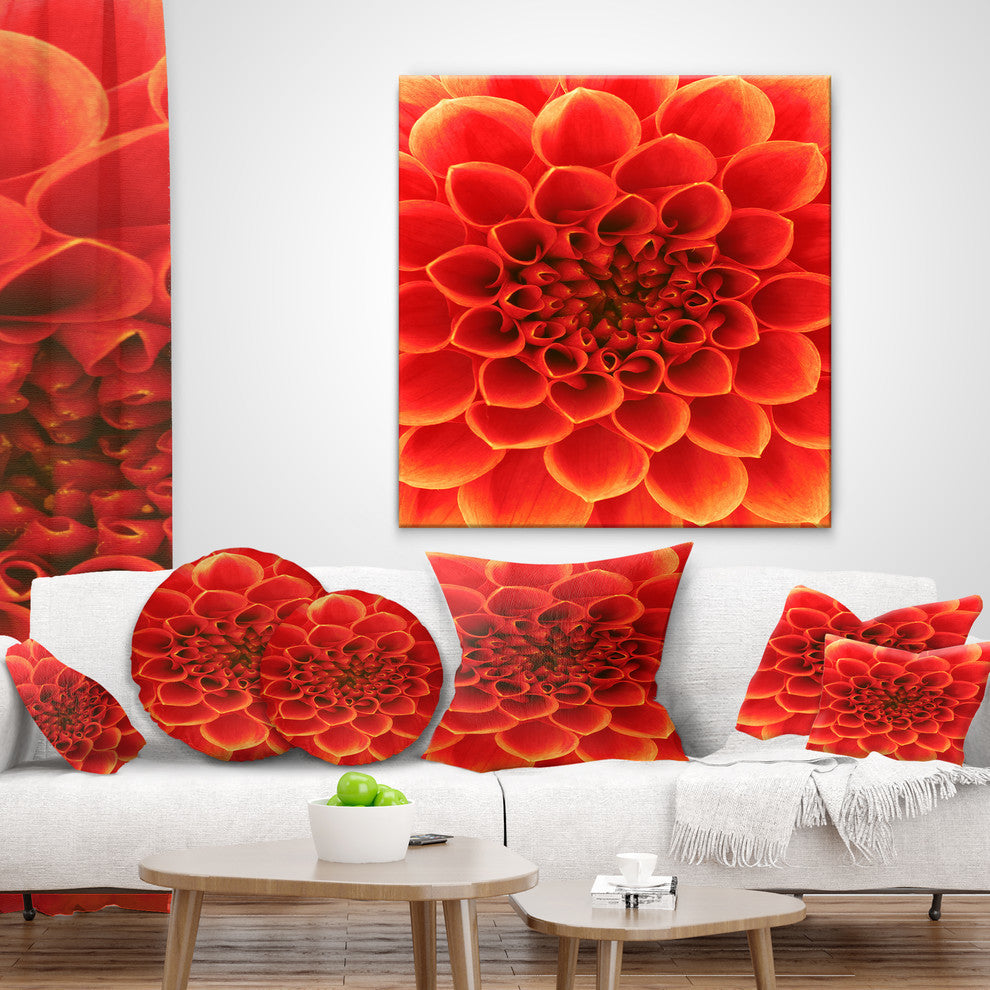 Orange Abstract Floral Design Floral Throw Pillow, 18"x18"