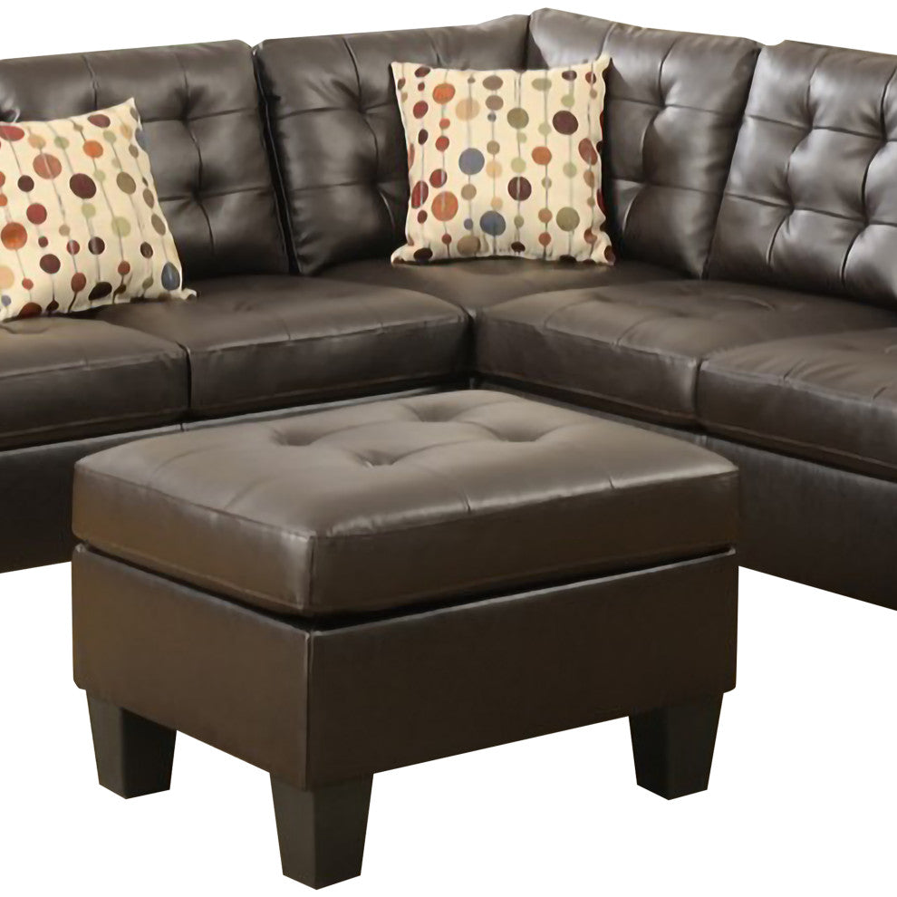 Benzara BM168742 Bonded Leather 4 Pieces Sectional With Cocktail Ottoman Brown