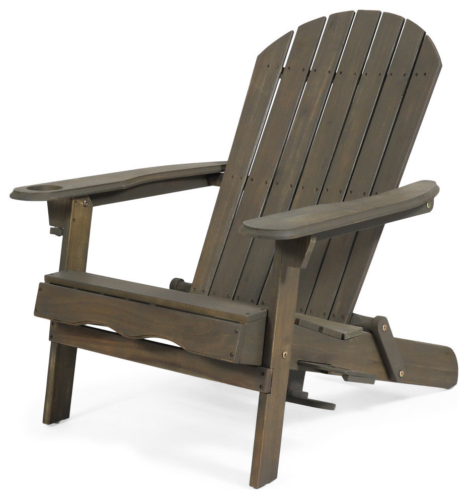 Yadiel Outdoor Acacia Wood Folding Adirondack Chair, Gray