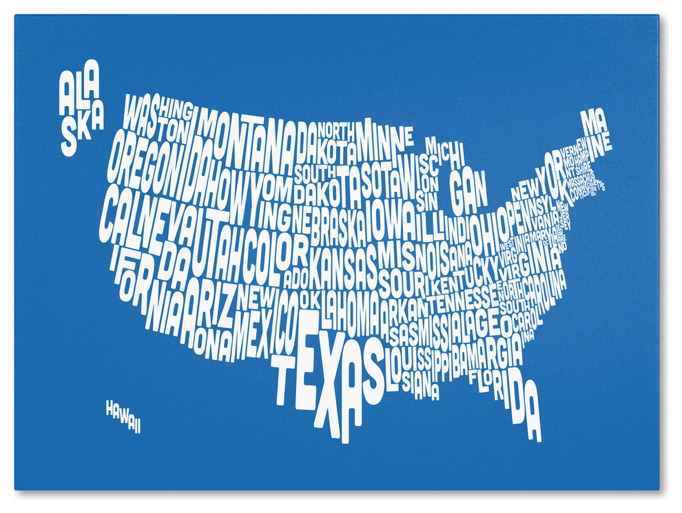 'USA States Text Map - Summer' Canvas Art by Michael Tompsett