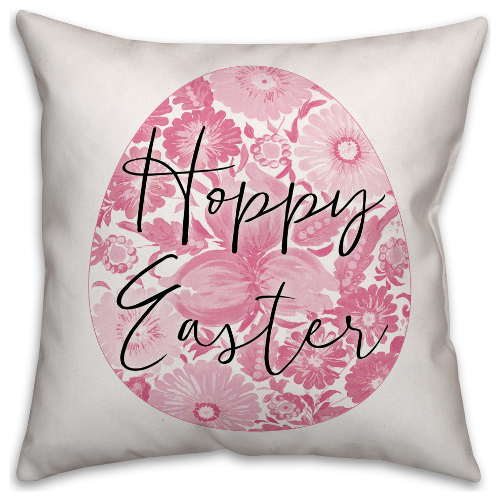 Happy Easter Floral Egg 18x18 Spun Poly Pillow
