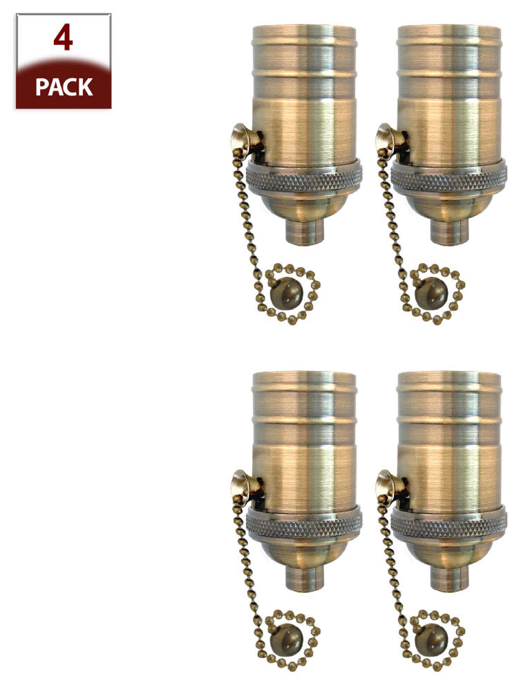 Royal Designs, Inc. Vintage Pull Chain Lamp Socket, Antique Brass, Set of 4