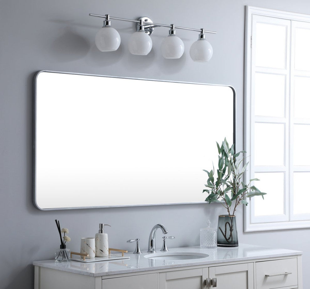 Ellis Soft Corner Metal Rectangular Mirror, Silver, 30"x60"