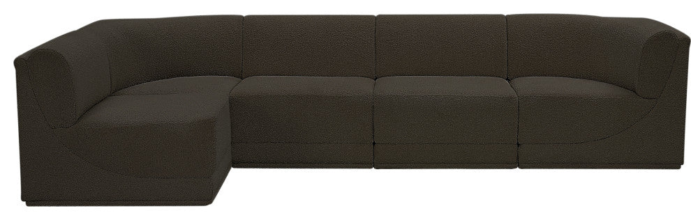 Ollie Black Boucle Fabric L-Shaped Modular Sectional, Brown, 5-Piece: 3 Armless Chair, 2 Corner Chair