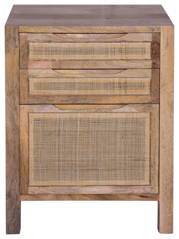 Benzara UPT-272544 Cottage Mango Wood Storage Cabinet Table, 3 Drawers, Brown