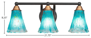 Paramount 3-Light Bath Bar, Matte Black & Brass, 5.5" Teal Crystal Glass