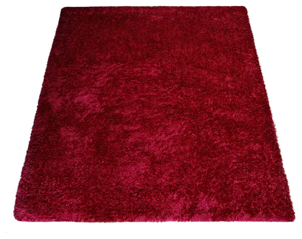 HAND TUFTED SHAG POLYESTER ECO-FRIENDLY AREA RUGS, Dark Pink Color, Solid Design
