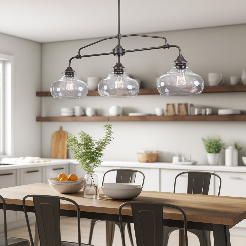 Kira Home Harlow 38" Farmhouse Kitchen Island Light, Glass Shades, Adjustable