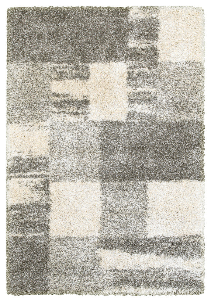 Hartley Shadow Blocks Ivory and Gray Area Rug, 6''7"x9''6"