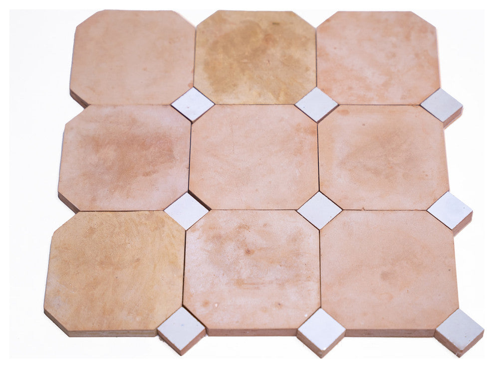 Contemporary Zellige Tile, Terracotta With White, 8-Panels 12x12"
