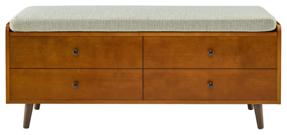 46" Mid Century Storage Bench with Cushion - Acorn/Tan