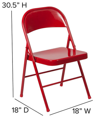 2 Pack HERCULES Series Double Braced Metal Folding Chair, Red