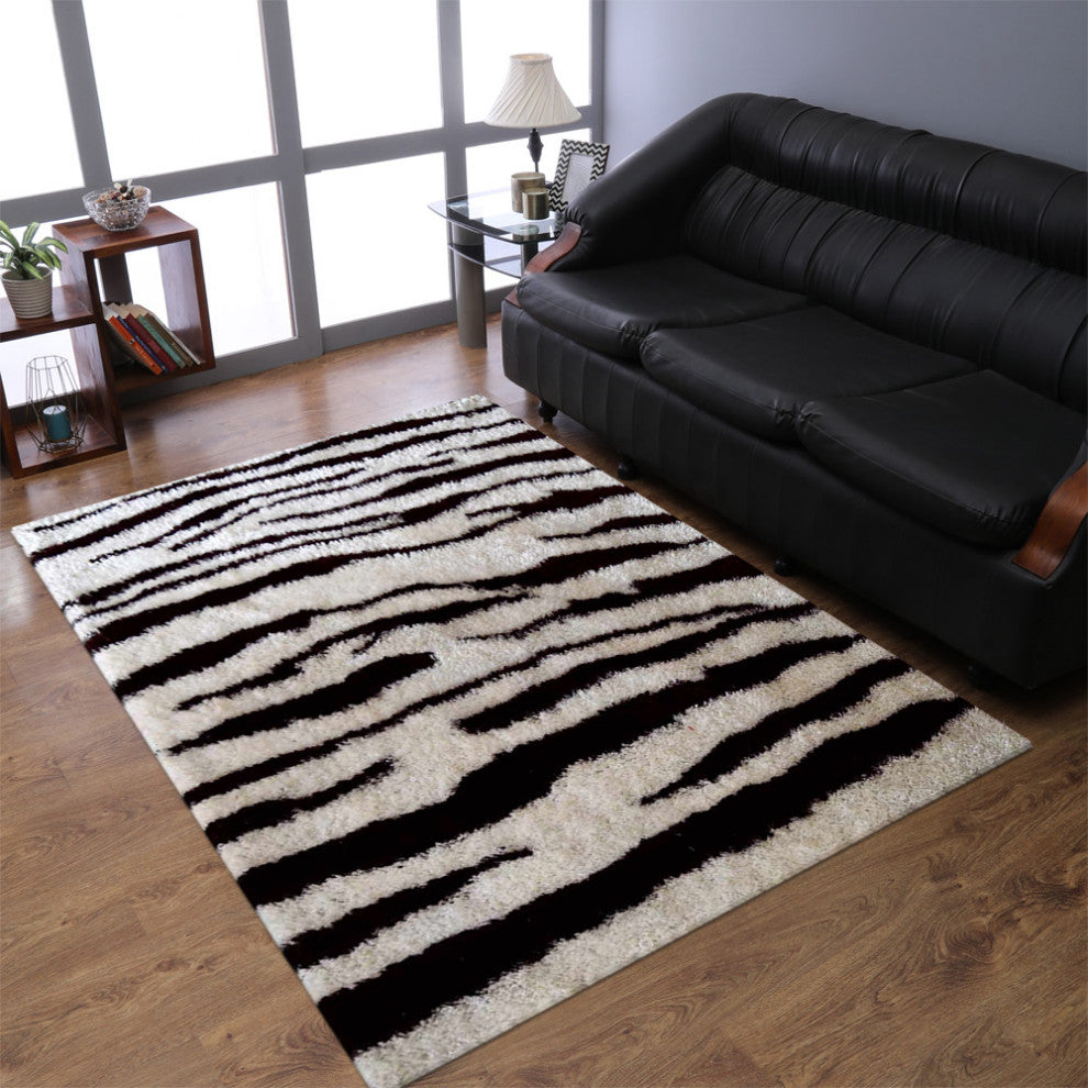 HAND TUFTED SHAG POLYESTER ECO-FRIENDLY AREA RUGS -  Brown White Color, Abstract