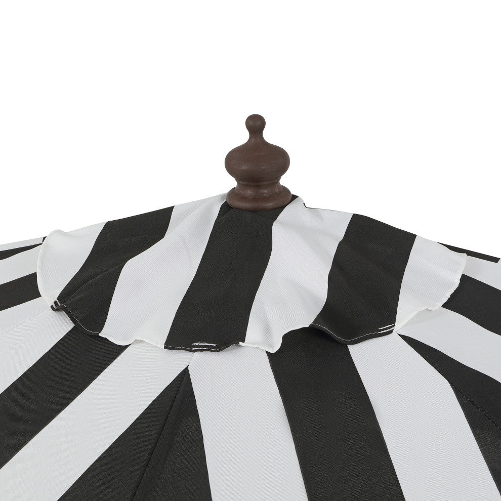 9ft Half Market Umbrella, Scalloped, Crank, Tilt, UV, Black, 108L x 56W x 97H