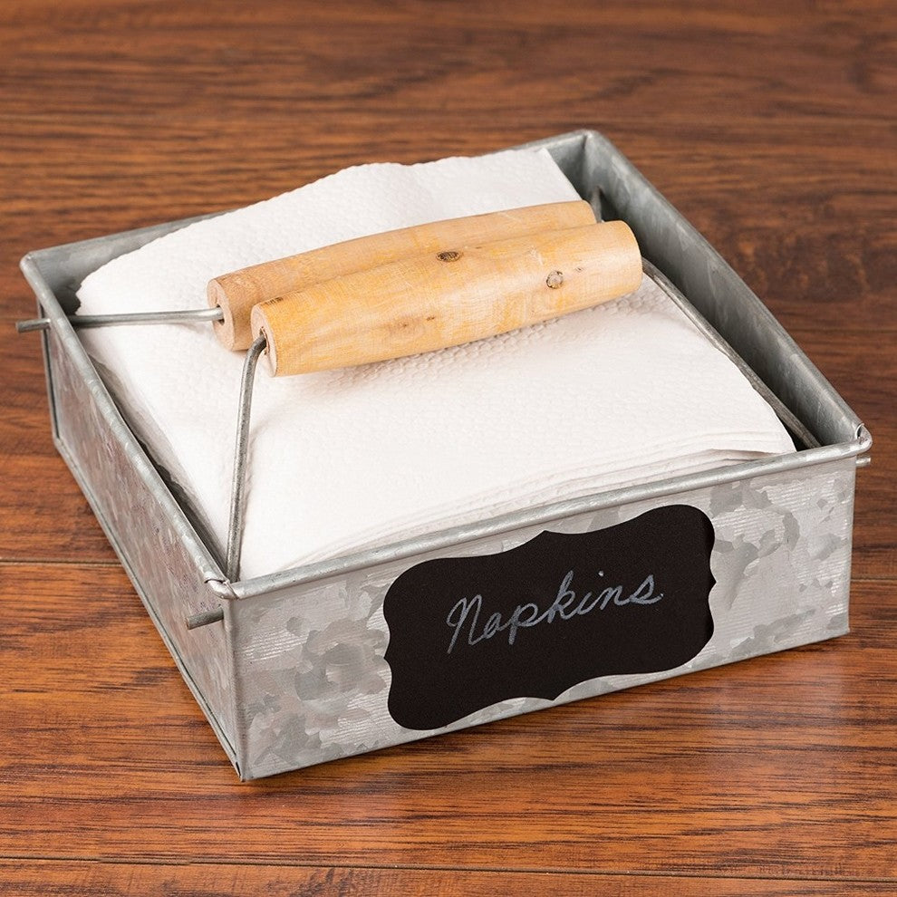 Benzara BZI457-AMC0005 Galvanized Metal Napkin Holder With Handles, Gray