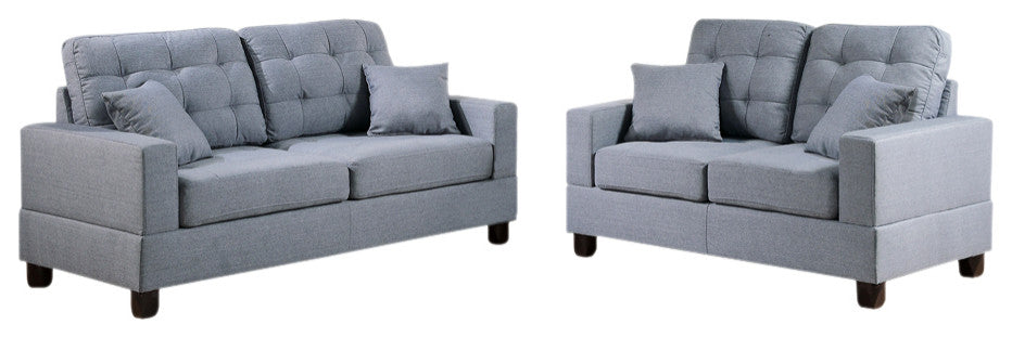 Benzara BM168788 Gracious 2 Pieces Sofa Set With Pillows, Gray