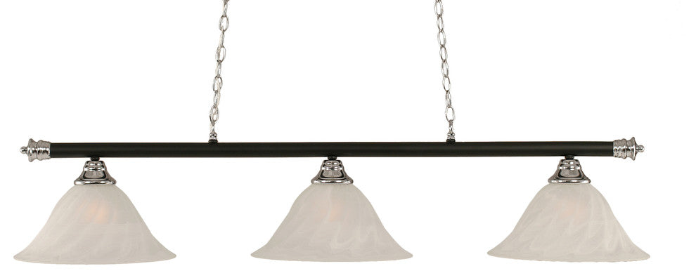 Oxford 3 Light Bar In Chrome and Matte Black, 14" White Alabaster Swirl Glass