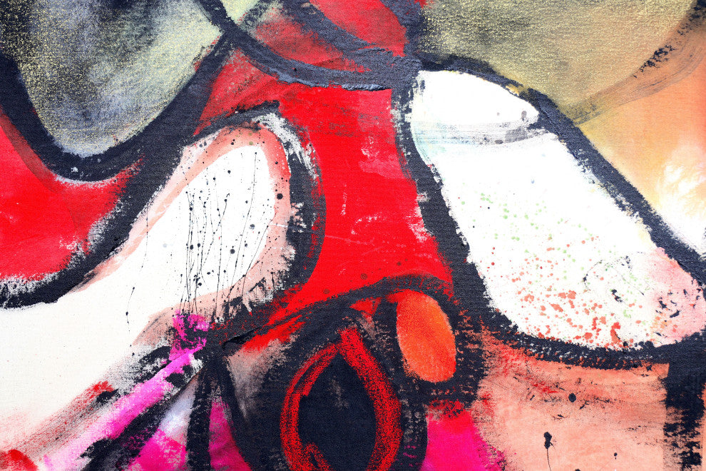 Red black minimal abstract painting, huge oversized abstract artwork