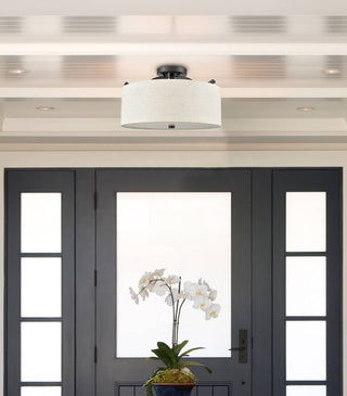 Black Fabric Drum Ceiling Light Dimmable