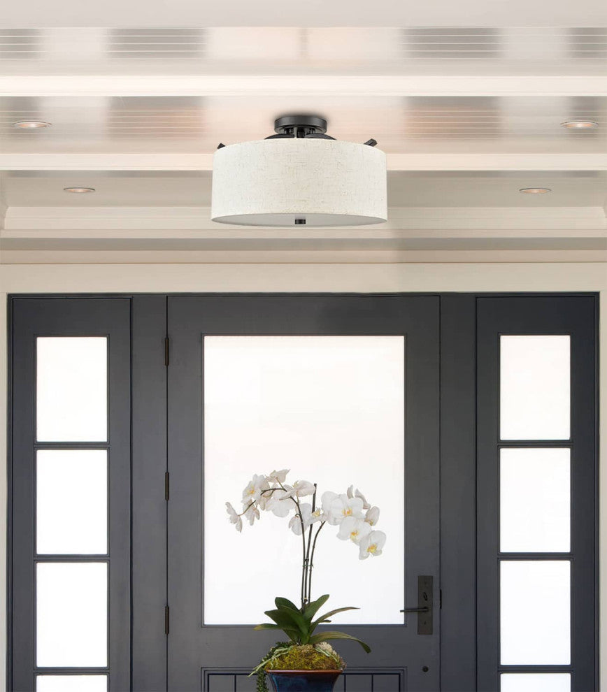 Black Fabric Drum Ceiling Light Dimmable