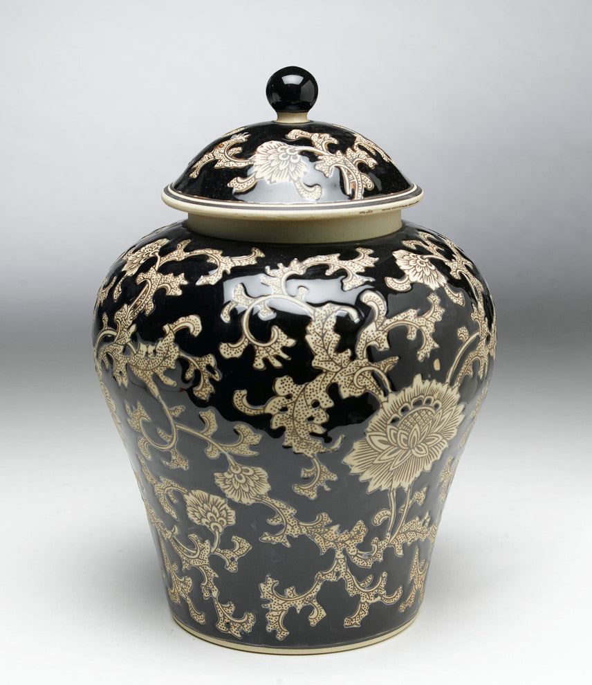 14" Black & Cream Ginger Jar