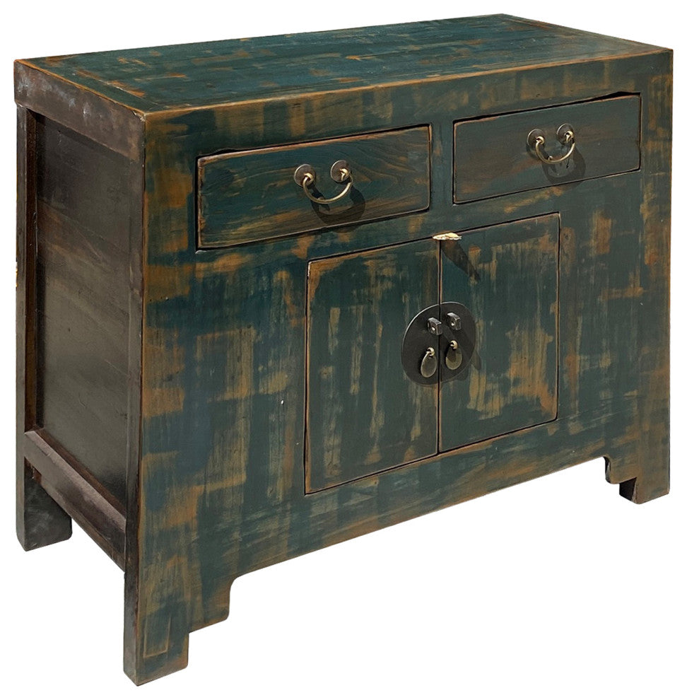 Oriental Distressed Teal Green Blue Credenza Sideboard Table Cabinet Hcs6147