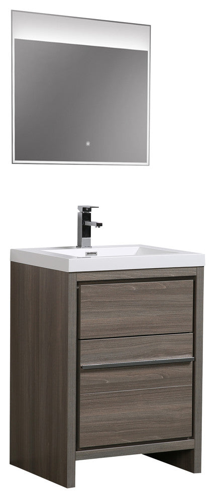 Aquamoon Granada Modern Bathroom Vanity With LED Mirror, Maple Grey, 24"