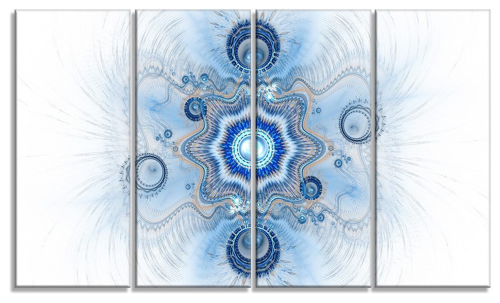 Cabalistic Blue Star Flower, Abstract Canvas Art Print, 48"x28", 4 Panels