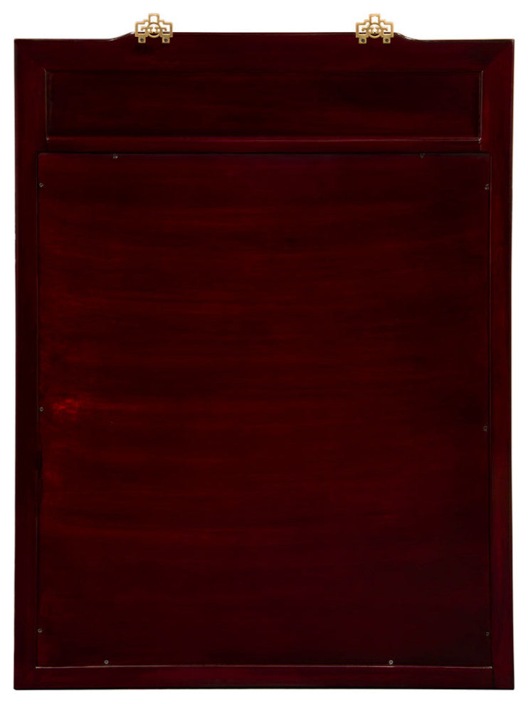 Dark Cherry Rosewood Flower and Bird Asian Vertical Mirror