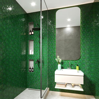 Viva Hex Antic Verde Ceramic Wall Tile, Green
